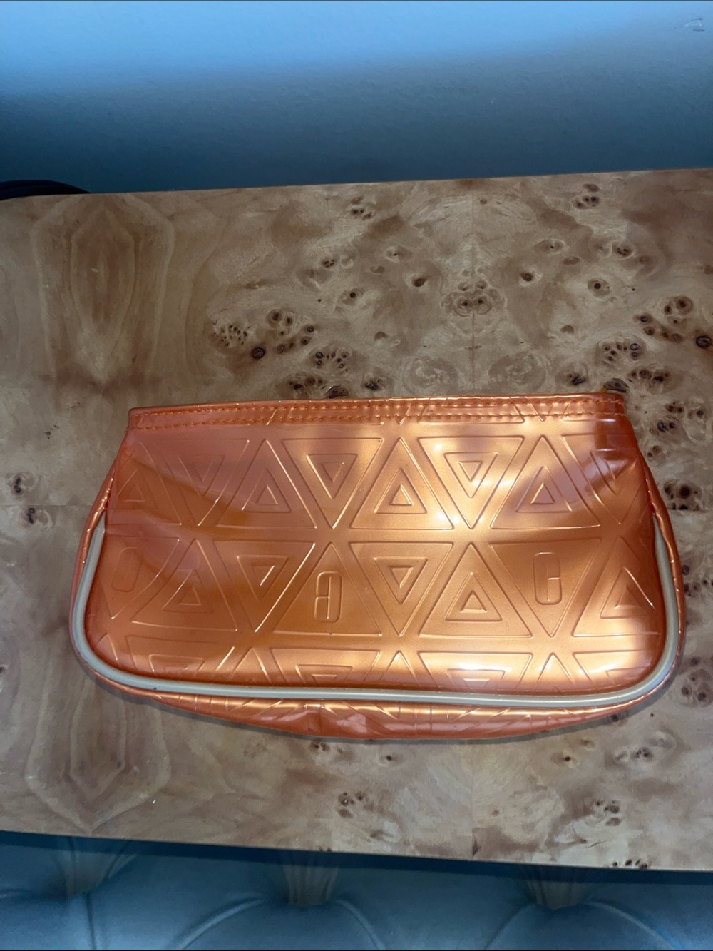 Clinique shiny orange small cosmetics make up case makeup brushes travel pouch